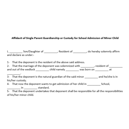 Format For Affidavit format of Single Parent  School Admission of Minor Child