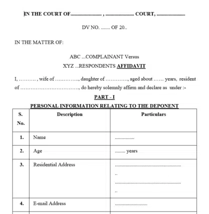 Format for Income assets Affidavit to be filed in Maintenance case