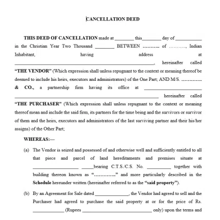 Format For Cancellation Deed