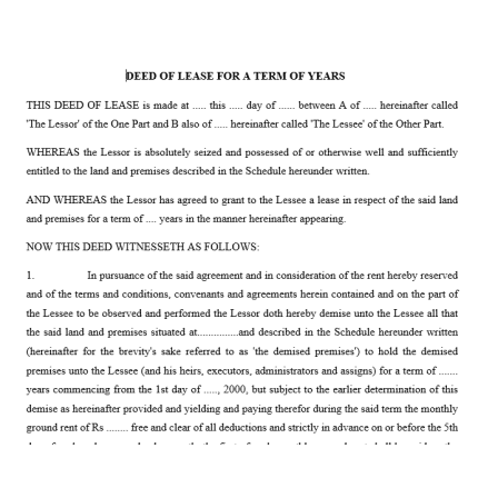 Format For Lease Deed - lessor & lessee Format
