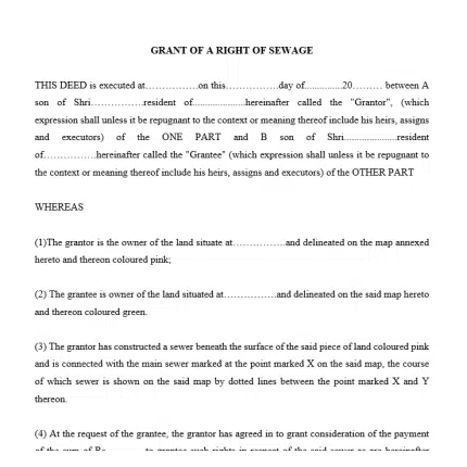 Format For Deed for Grant of a Right to Sewage