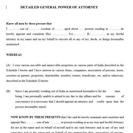 Format for General Power Of Attorney
