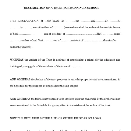 Format For Declaration of a Trust for Running a School