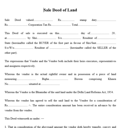 Sale Deed of Land